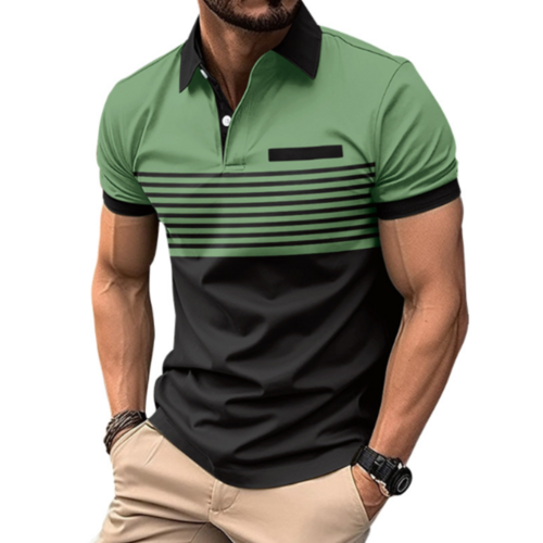 Mens Casual Stripe Short Sleeve Polo Shirt